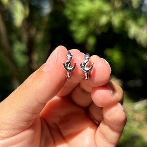 18K White Gold Plated Stainless Steel Anchor Small Hoop Earrings